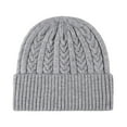 thumbnail image 1 of Men's Cable Knit Beanie Hat Thickened Fleece Lined Warm Winter Versatile Outdoor Hats Skull Cap Gray, 1 of 5