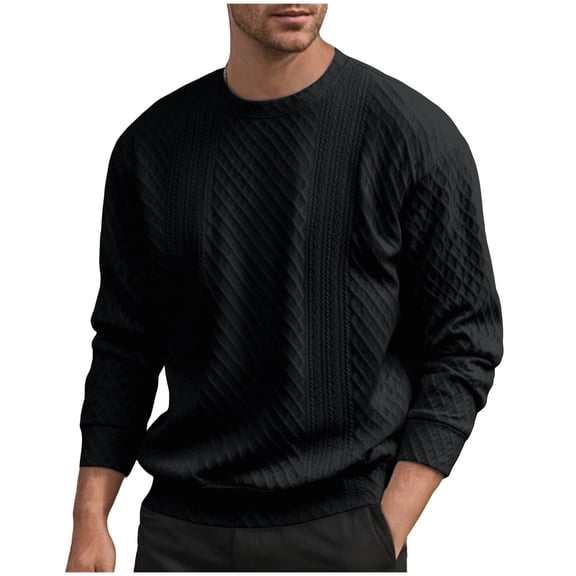 Men's Cable Knit Fashion Sweatshirts Fisherman Sweaters Casual Long Sleeve Loose Sweatshirt Pullover Texture Tops (XL, Black)