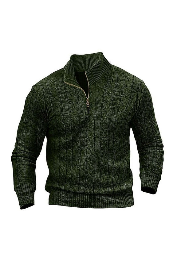 Men's Cable Knit Half-Zip Sweater Warm, Stylish Pullover for Casual and Formal Wear Blue