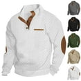 thumbnail image 1 of Men's Cable Knit Pullover Sweaters Casual Long Sleeve Stand Collar Quarter Button Knitted Sweater Beige 2XL, 1 of 9