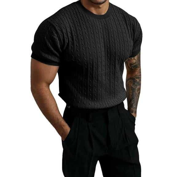Men's Cable - Knit Short - Sleeve Sweater: Retro Fit for Casual & Urban Styles