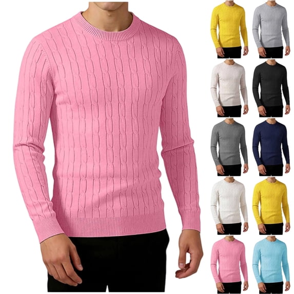 Men's Cable Knit Sweater Crew Neck Long Sleeve Pullover Top Solid Color Warm Casual Daily Wear Fall Winter