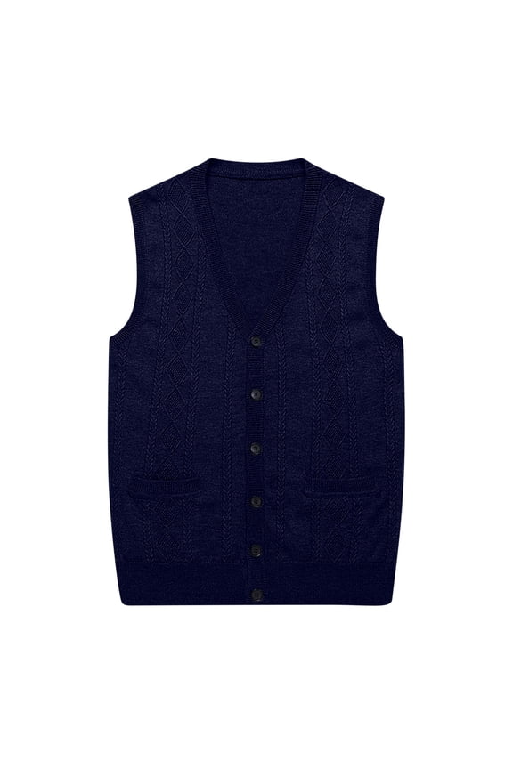 Men's Cable Knit Sweater Vest Comfy V Neck Button Down Sleeveless Cardigan Vest Lightweight Slim Fit Solid Color Soft Outwear