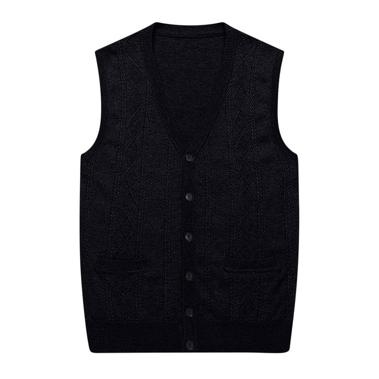 Black Sleeveless Mens Sleeveless Cardigan Men's Cable Knit Sweater