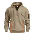 thumbnail image 1 of Men's Cable Knit Hoodies Quarter Zip Pullover Sweatshirts Zipper Casual Drawstring Hood Tops with Pockets (2XL, Khaki), 1 of 6