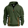 thumbnail image 1 of Men's Cable Knit Hoodies Quarter Zip Pullover Sweatshirts Zipper Casual Drawstring Hood Tops with Pockets (L, Army Green), 1 of 6