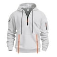 thumbnail image 1 of Men's Cable Knit Hoodies Quarter Zip Pullover Sweatshirts Zipper Casual Drawstring Hood Tops with Pockets (XL, White), 1 of 6