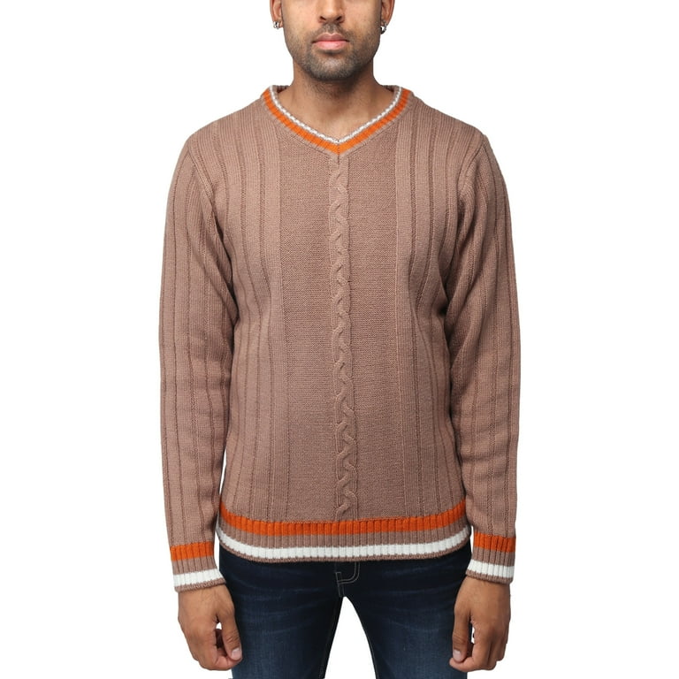 Cable knit v neck sweater mens deals