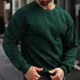 thumbnail image 1 of Men's Cable Knitted T-Shirt Casual Solid Color Loose Shirts Long Sleeve Pullover Crew Neck Collar Sweatshirts Tops (2XL, Green), 1 of 7