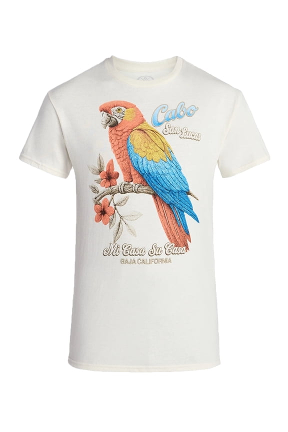 Men's Cabo San Lucas Parrot Beige Graphic T-Shirt - Medium