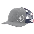 thumbnail image 1 of Men's Cactus Side Embroidered Mesh Back Trucker Hat Baseball Cap, Heather Grey/American Flag, 1 of 4