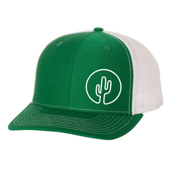 Men's Cactus Side Embroidered Mesh Back Trucker Hat Baseball Cap, Kelly/White