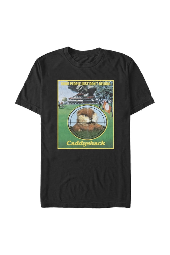 Men's Caddyshack Gopher Don't Belong Quote Graphic Tee Black Large
