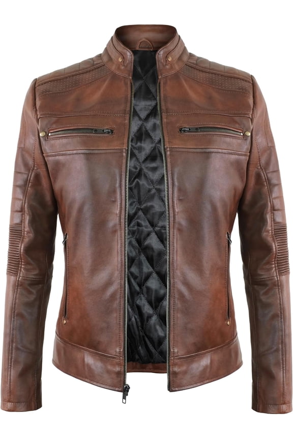 Men's Cafe Racer Brown Real Leather Jacket
