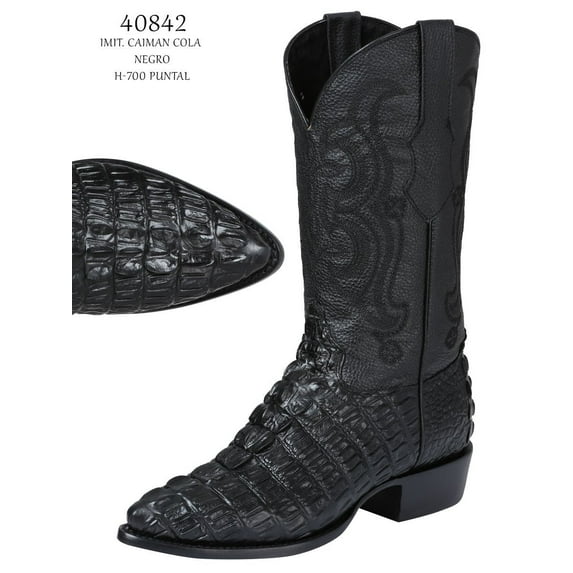 Men's Caiman Tail Print Cow Leather Cowboy Boots 'El Señor de los Cielos' Black Color 40842