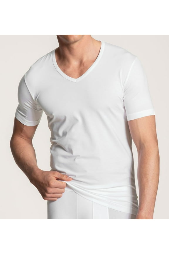 Men's Calida 14086 Focus Basic Business V-Neck Shirt (White XL)