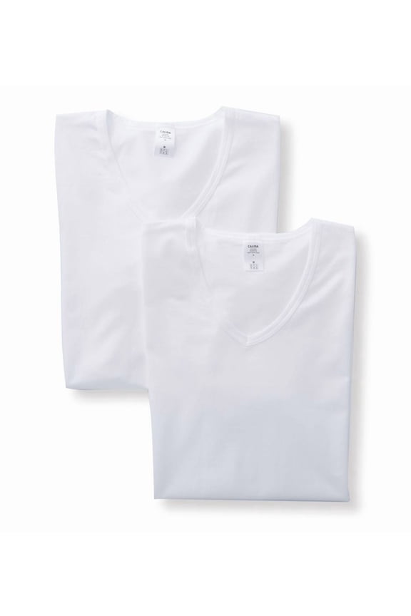 Men's Calida 14241 Natural Benefit V-Neck T-Shirts - 2 Pack (White M)