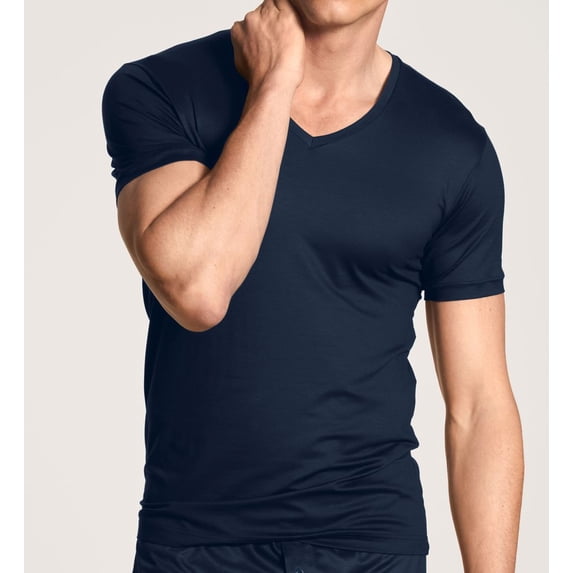 Men's Calida 14382 100% Natural Modern Fit V-Neck T-Shirt (Sapphire Blue S)