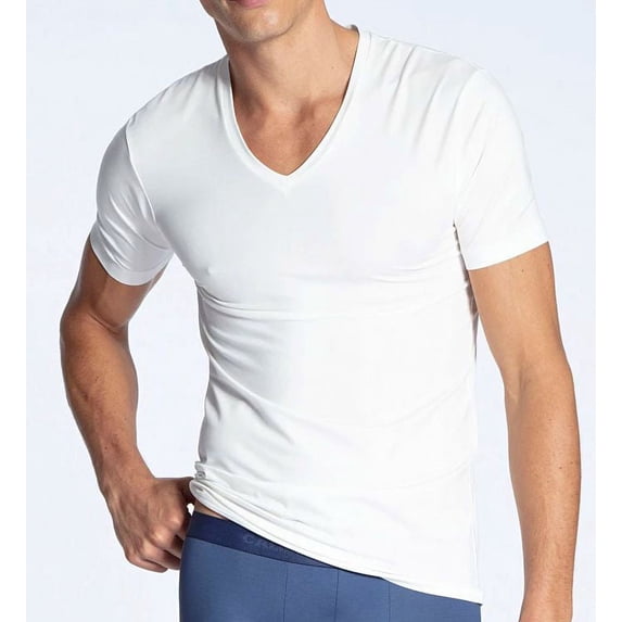 Men's Calida 14382 100% Natural Modern Fit V-Neck T-Shirt (Star White M)