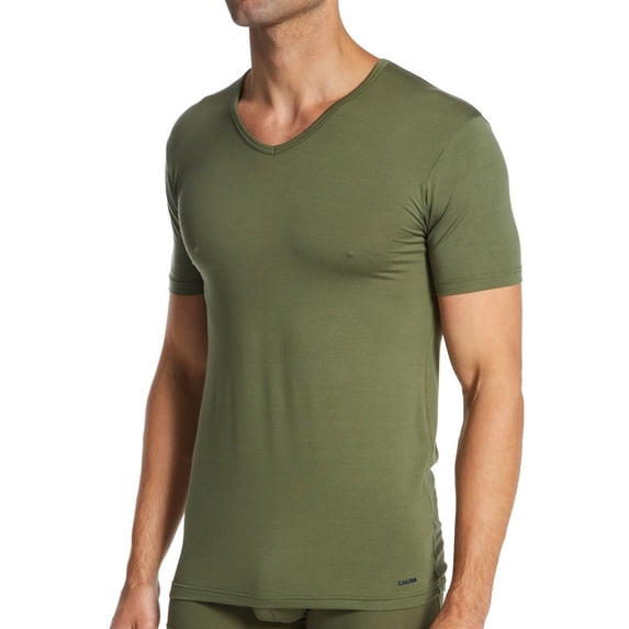 Men's Calida 14386 Seaweed Micro Modal V-Neck T-Shirt (Clover Green XL)