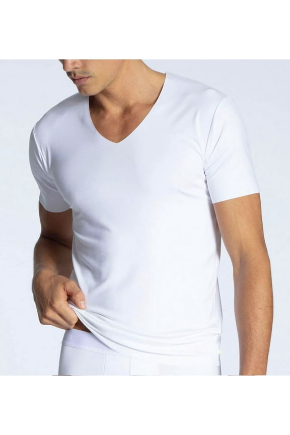 Men's Calida 14885 Clean Line Micro Modal V-Neck T-Shirt (White M)