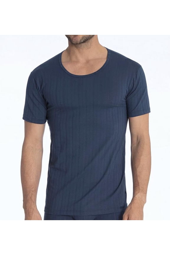 Men's Calida 14886 Pure & Style Quick Dry Pima Cotton Crew T-Shirt (Indigo Mood L)