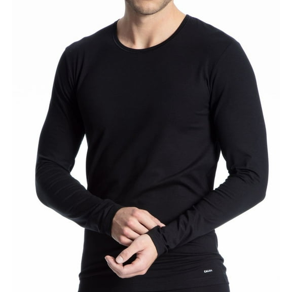 Men's Calida 15890 Cotton Code Long Sleeve Shirt (Black S)