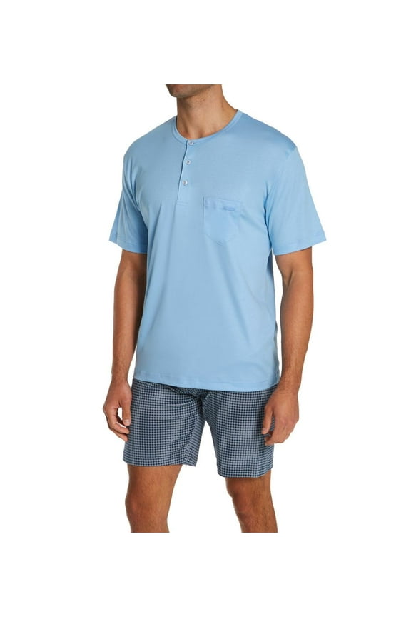 Men's Calida 41967 Relax Choice Supima Cotton Pajama Short Set (Placid Blue XL)