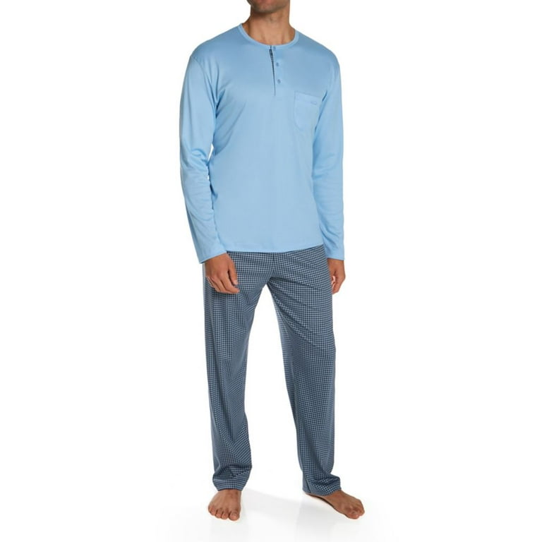 Men s Calida 41968 Relax Choice Supima Cotton Pajama Pant Set Placid Blue XL Walmart