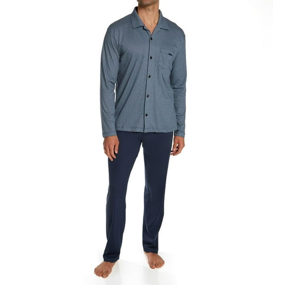 Men's Calida 42567 Relax Choice Supima Cotton Pajama Pant Set (Indigo Mood 2XL)