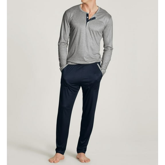 Men's Calida 43969 100% Nature Long Sleeve Pajama Set (Gravel Mele L)