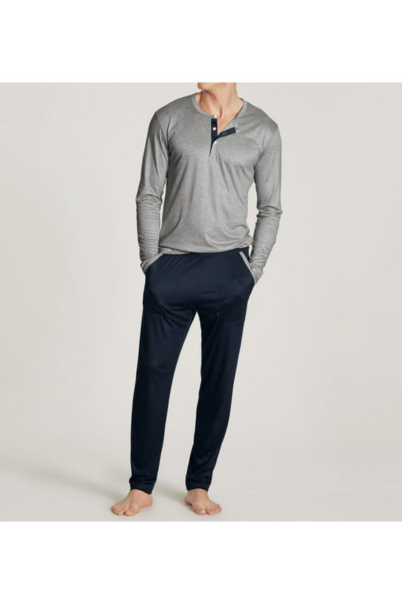 Men's Calida 43969 100% Nature Long Sleeve Pajama Set (Gravel Mele L)