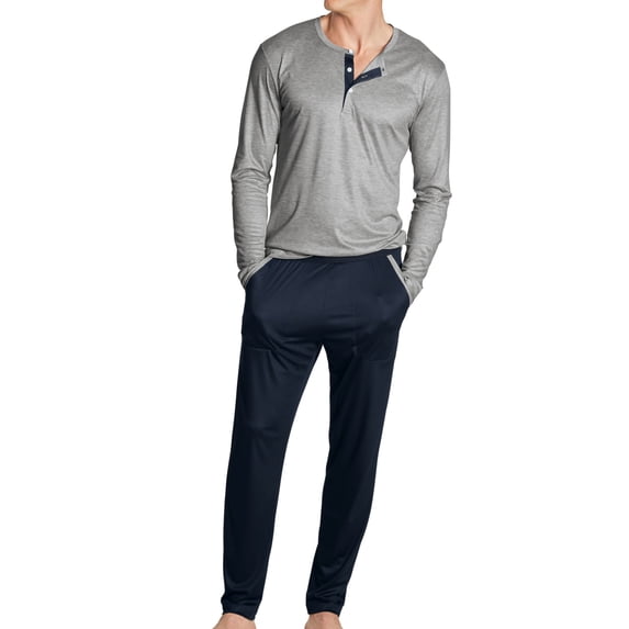 Men's Calida 43969 100% Nature Long Sleeve Pajama Set (Gravel Mele S)
