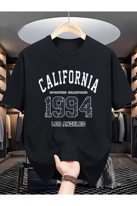 Men's California 1994 Graphic T-Shirt - Los Angeles Sports Champion Design, Comfortable & Stretchy Summer Casual Street Style Round Neck Tee in Light Blue