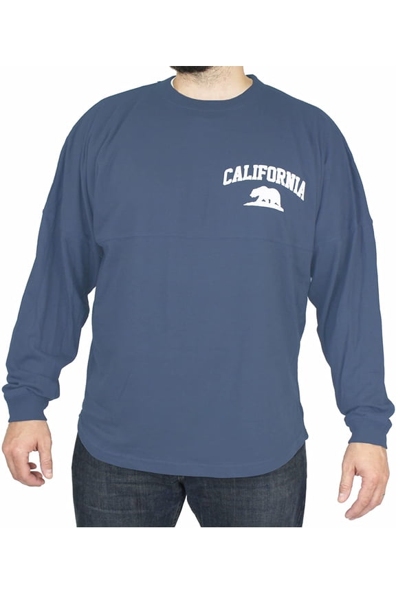 Mens California Long Sleeve Stadium T-Shirt- California Republic Bear, Slate Blue, Small