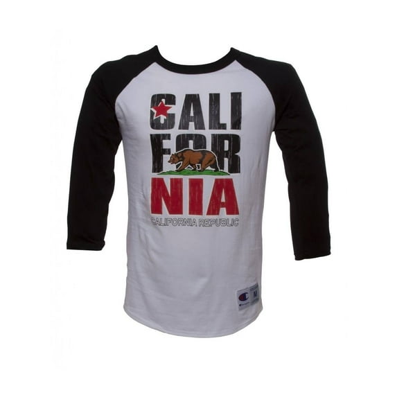 Men's California Republic Bear Half-Sleeve Baseball Shirt - Black/White - XL