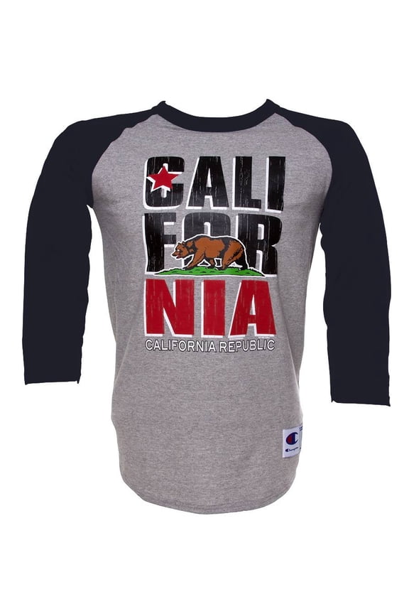 Men's California Republic Bear Half-Sleeve Baseball Shirt - Navy/Grey - 2X-Large