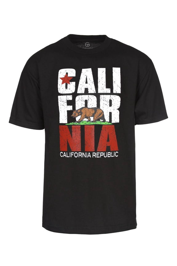 Men's California Republic Bold Crew Neck T-Shirt- Black, 2XLarge