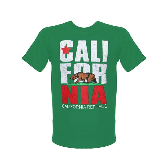 Men's California Republic Bold Crew Neck T-Shirt- Kelly Green, Xlarge