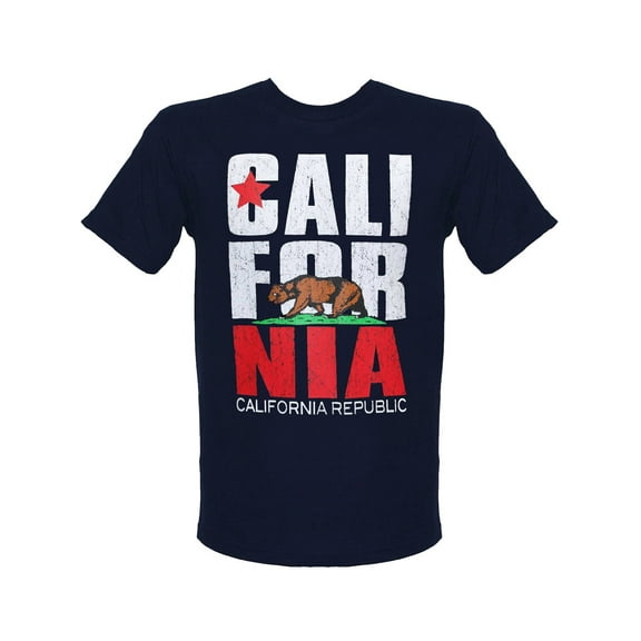 Men's California Republic Bold Crew Neck T-Shirt- Navy, Small
