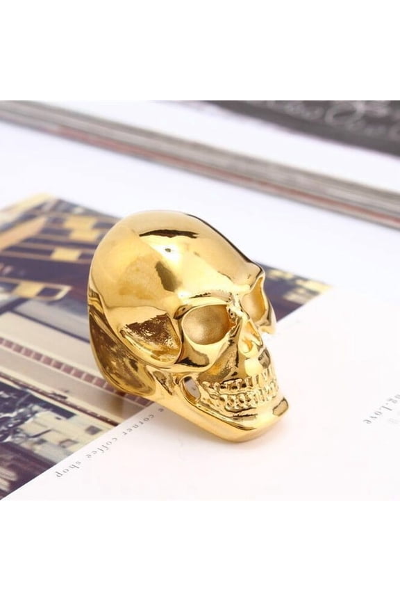 Men's Calvarium Skull Head Ring Gothic Male 14K Yellow Gold Biker Ring Motorcycle Band Jewellery