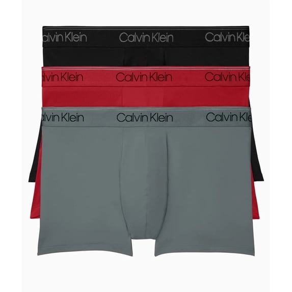 Men’s Calvin Klein 3-Pack Microfiber Stretch Low-Rise Trunks Color: Black Convoy Red Gala Size: S