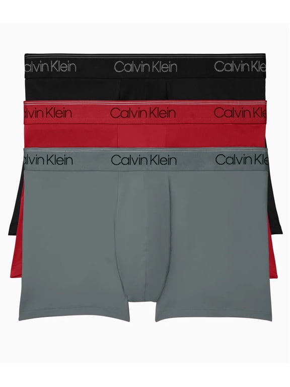 Men’s Calvin Klein 3-Pack Microfiber Stretch Low-Rise Trunks Color: Black Convoy Red Gala Size: S