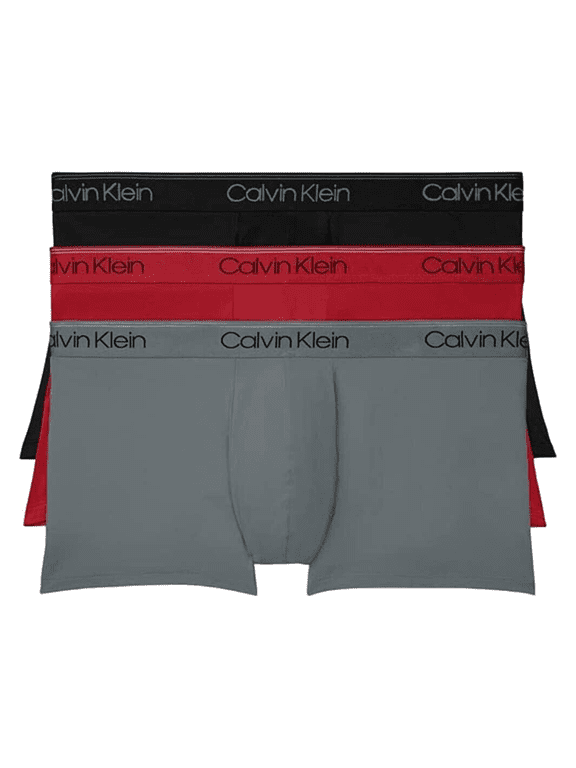Mens Calvin Klein 3-Pack Microfiber Stretch Low-Rise Trunks Color: Black Convoy Red Gala Size: XXL