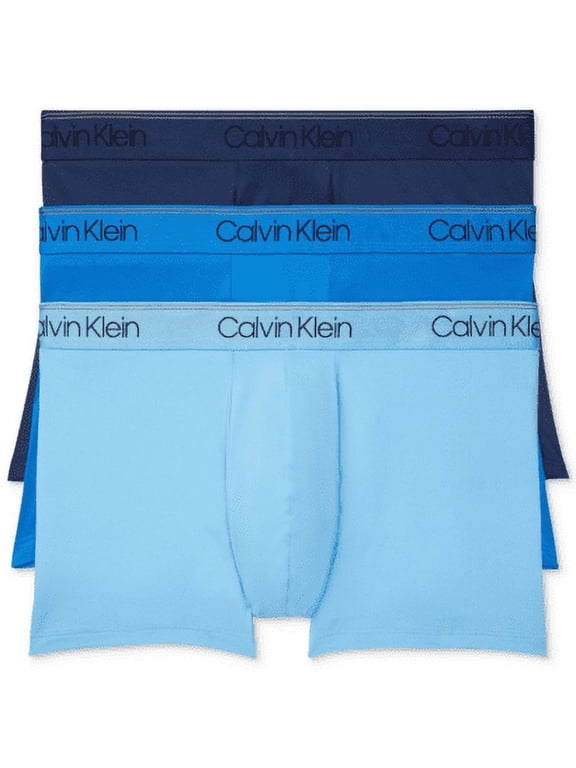 Mens Calvin Klein 3-Pack Microfiber Stretch Low-Rise Trunks Color: New Navy Artesian Blue Size: L