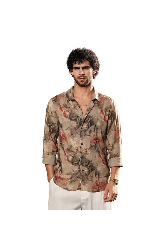 Men's Camel Beige Pigmé-Strokes Shirt