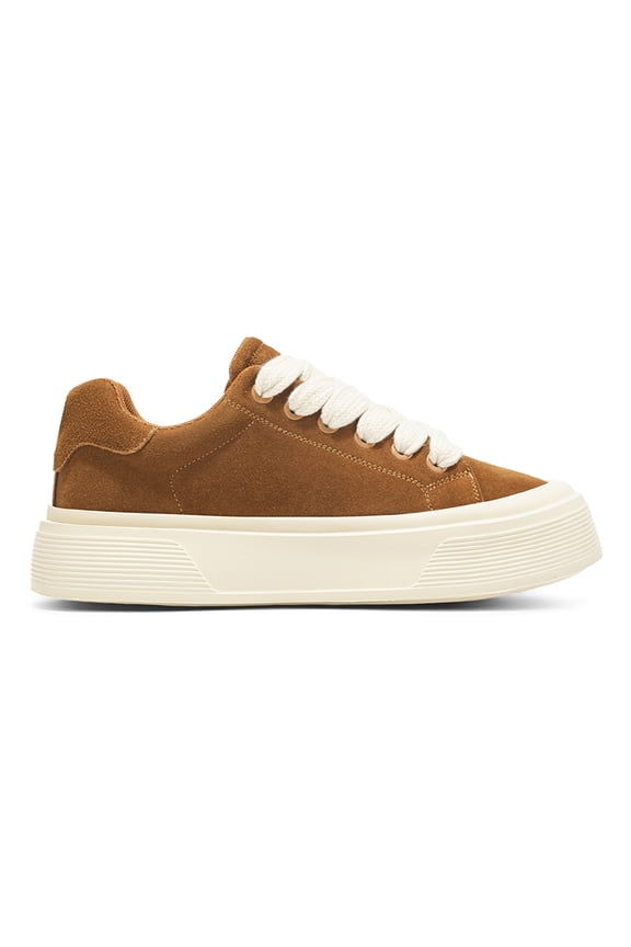 Men's Camel Suede Chunky Platform Sneakers, Retro Casual Lace-Up Shoes