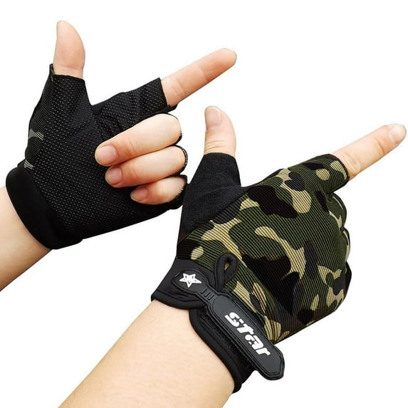 Men's Camo Bicycle Gloves Half-Finger Cycling Non-Slip Shock Absorption Breathable Bike Gloves Motorcycle Outdoor Sports Fitness Gloves Unisex