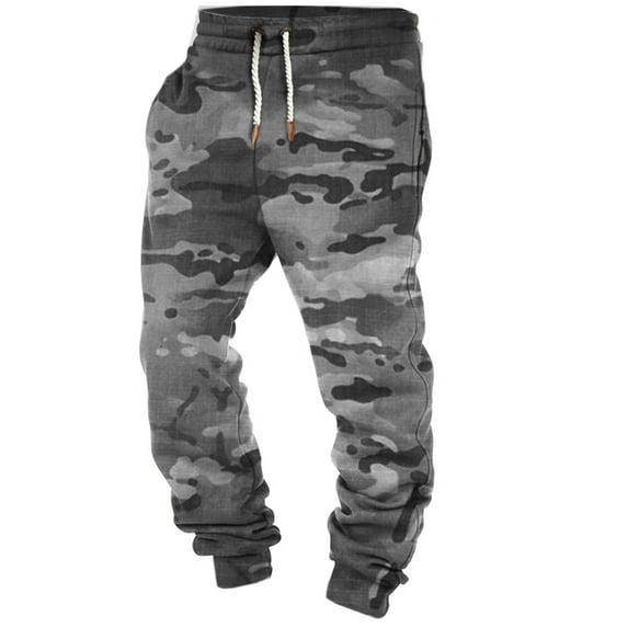 Men's Camo Cargo Jogger Sweatpants Casual Elastic Waist Drawstring Camouflage Work Pants Cinch Bottom Pants