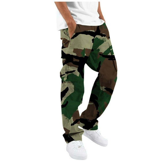 Men's Camo Cargo Pants Casual Camouflage Print Stretch Elastic Waist Tapered Tactical Climbing Pants with Pockets Fashion Sweatpants